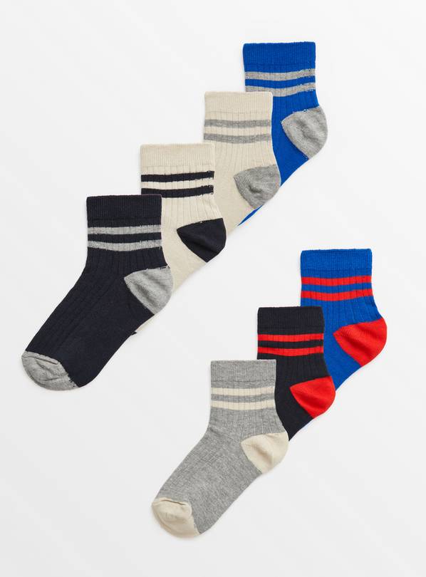 Bright Stripe Ankle Socks 7 Pack 6-8.5